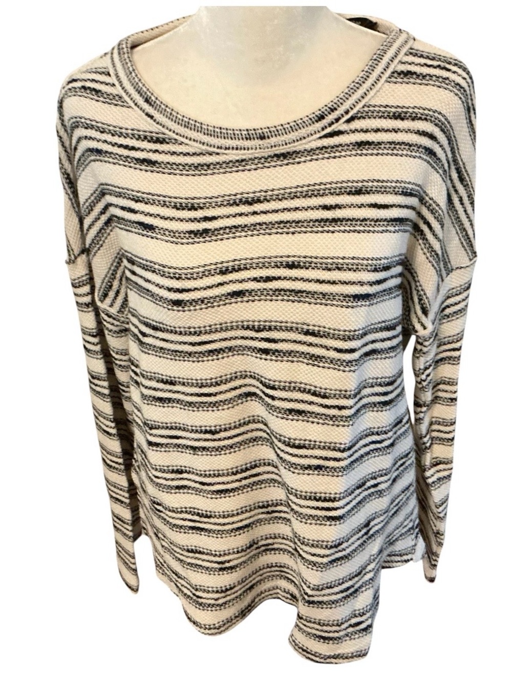 Doe & Rae Striped Knit Pullover Sweater M Back Zip Ring Pull Dolman